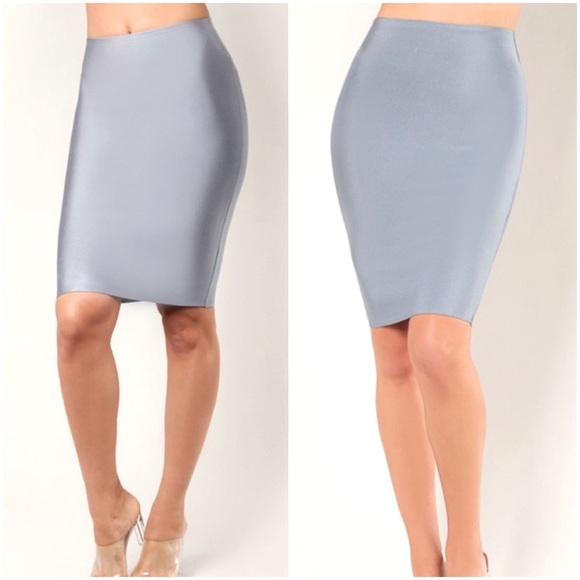 CLASSIC BLUE GRAY BODYCON BANDAGE PENCIL SKIRT - Picture 1 of 4